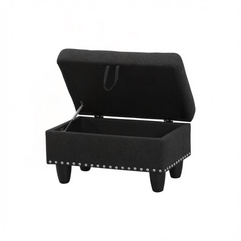 Canapé modulaire en L avec méridienne mobile et porte-gobelets, Mélange de lin noir et gris