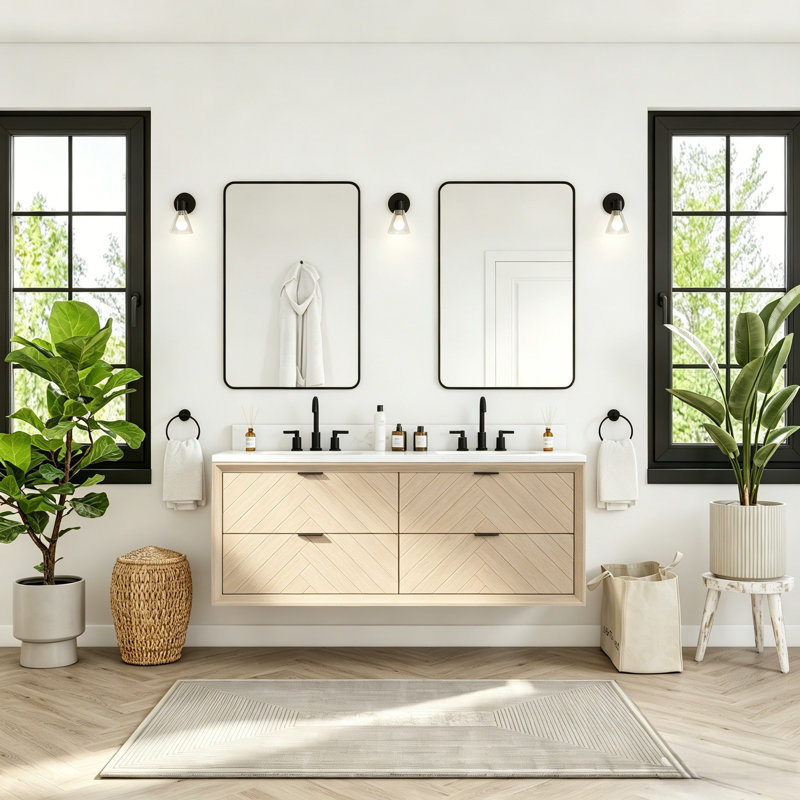  Meuble-lavabo flottant 60 po, Chêne blanc délavé