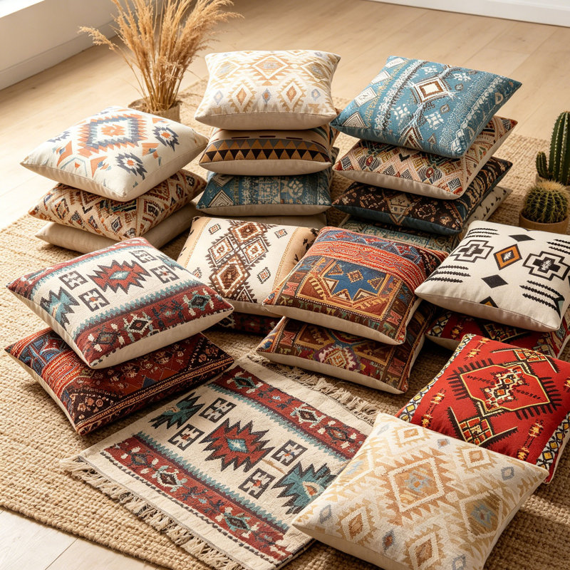 Western Throw Pillow Covers 18x18 Set of 16, Vintage Turquoise Southwest Aztec Decorative Pillows, Assorted Patterns Short Velvet Cushion Covers for Couch Sofa Bedroom Living Room Indoor Outdoor – Single Side Print