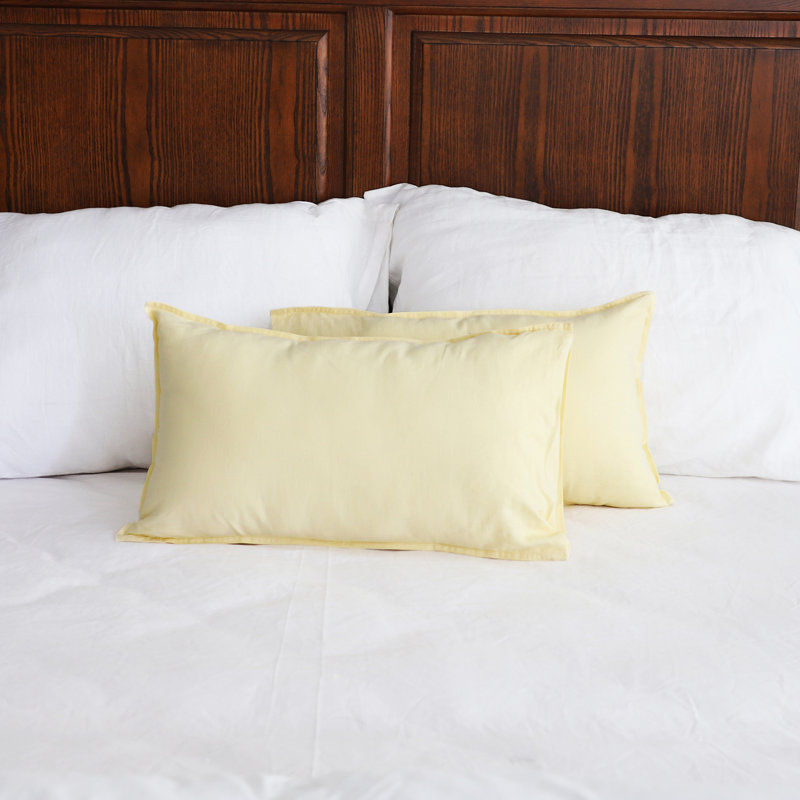 Linen Pillowcases 1 Pair Basic Style 55% Euro Linen 45% Cotton Blend Solid Color Flax Shams Set Of 2，12X20 Inch, Yellow