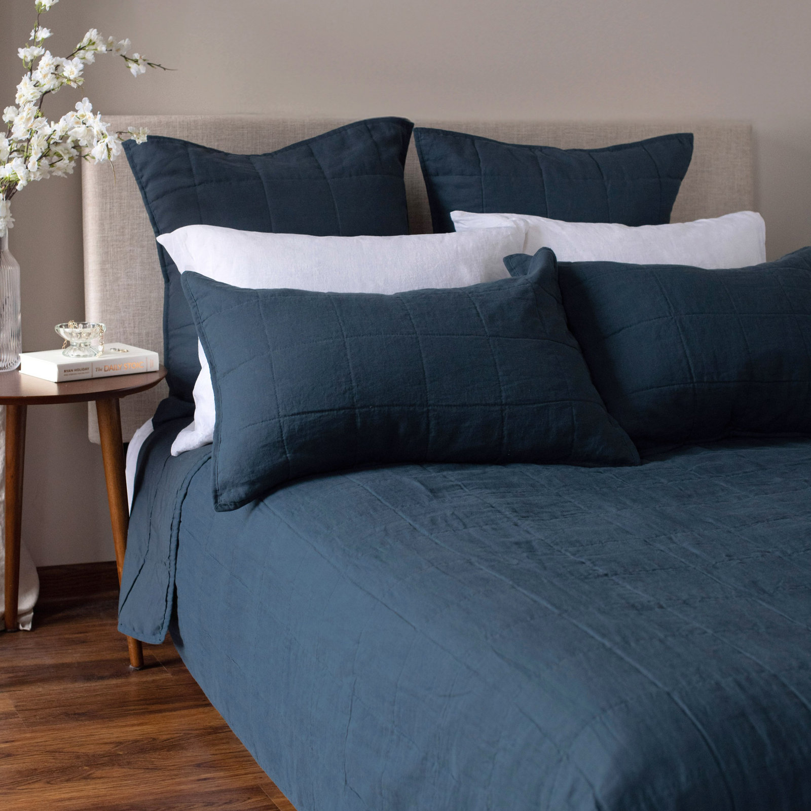 French Linen Quilt Set, Twin Quilt + 1 Standard Pillow Sham, Baltic