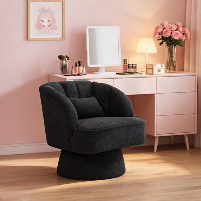 Swivel Barrel Accent Chair with Armrests, 360° Rotating Teddy Upholstered Comfy Round Single Sofa for Living Room, Bedroom, Office