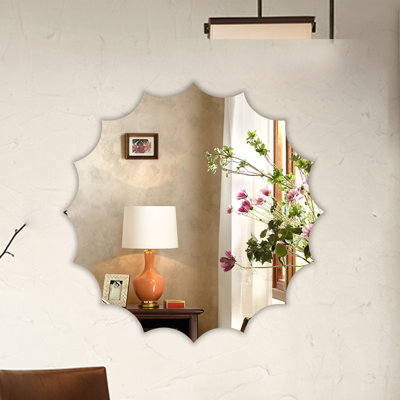  32" H Sun Shaped Frameless Wall Mirror Vertical Hanging Decorative Accent Mirror
