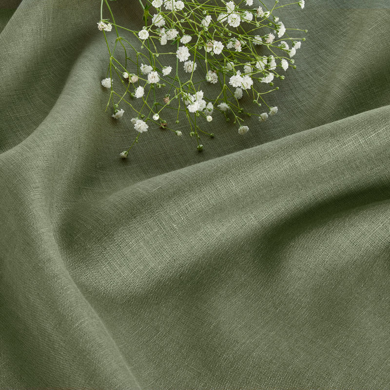 Fete - 100% Pure Linen Table Throw, Oil Green, Solid Color