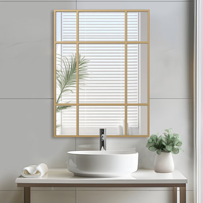 Matherly Modern Rectangle Metal Golden Framed Wall-Mounted Vanity Mirror Bathroom Vanity Mirror for Bedroom Entryway, Living/Dressing Room