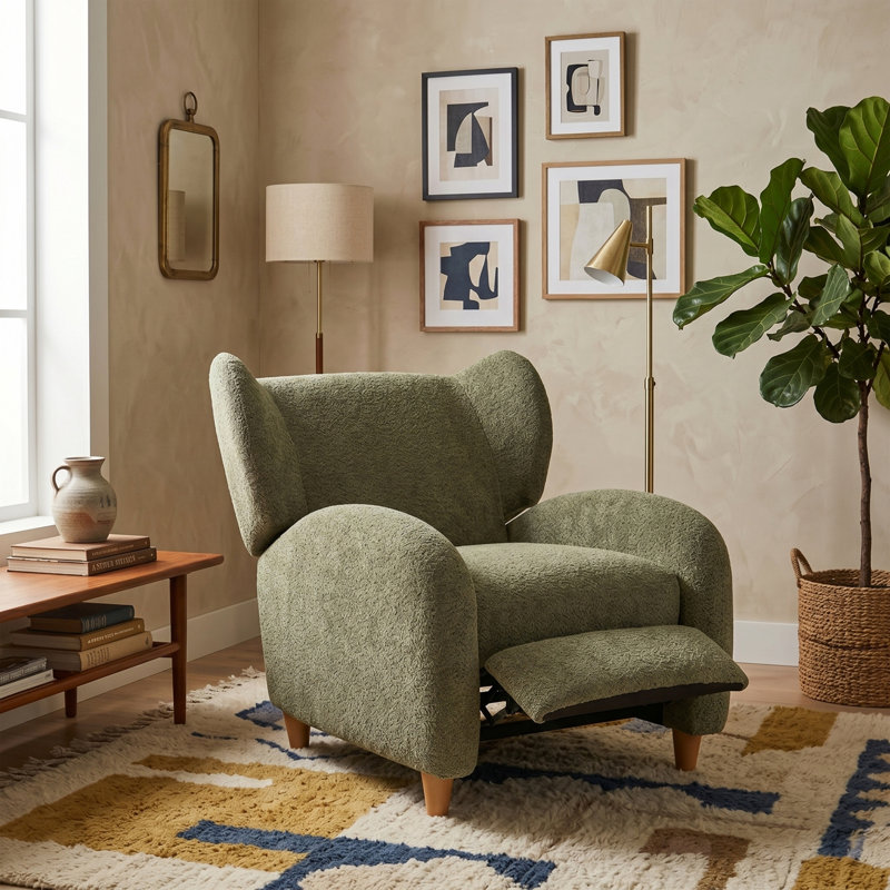 Chaise d'appoint multifonctionnelle de style nordique avec dossier incurvé et tissu chenille, Olive Green Chenille