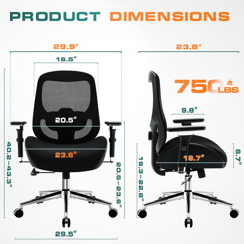 Heavy - Weight Office Chair For Big And Tall, 4D Adjustable , Built In Lumbar Support, Wide Thick Cushion, Breathable Mesh, 8 Hour Work Suitable Tall Computer With Use In Primary Living Space