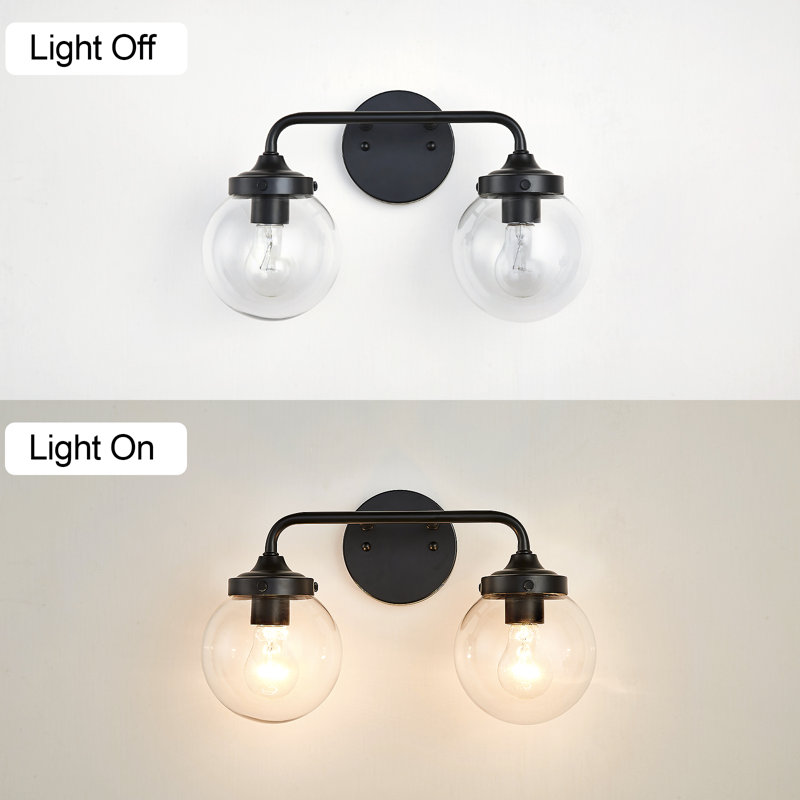 Ardi Black Metal and Glass 2-Light Wall Sconce
