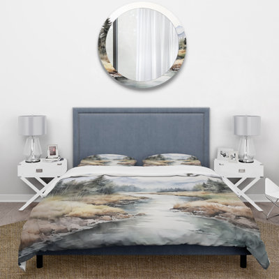River Mountain In Minimal Canada II - Landscapes Duvet Cover Set - Microfiber Polyester
