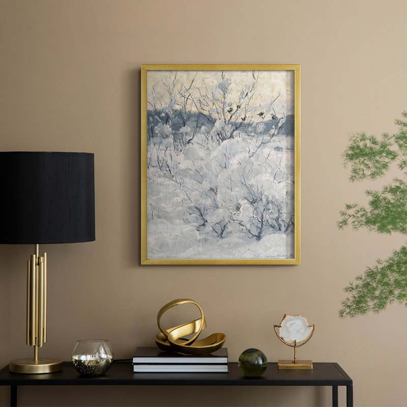 Imprimé floral rétro CCLXVI, reproduction encadrée - bois massif, H 21 po x l 17 po, Doré