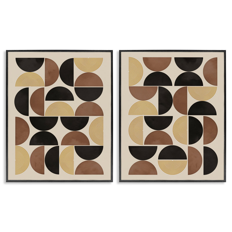 «Midicury Geometric Semicircles», ensemble de 2 giclées encadrées par Nina Blue, Giclée encadrée noir minuit