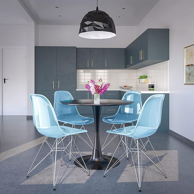 Blue Color Molded Side Chair, Chrome