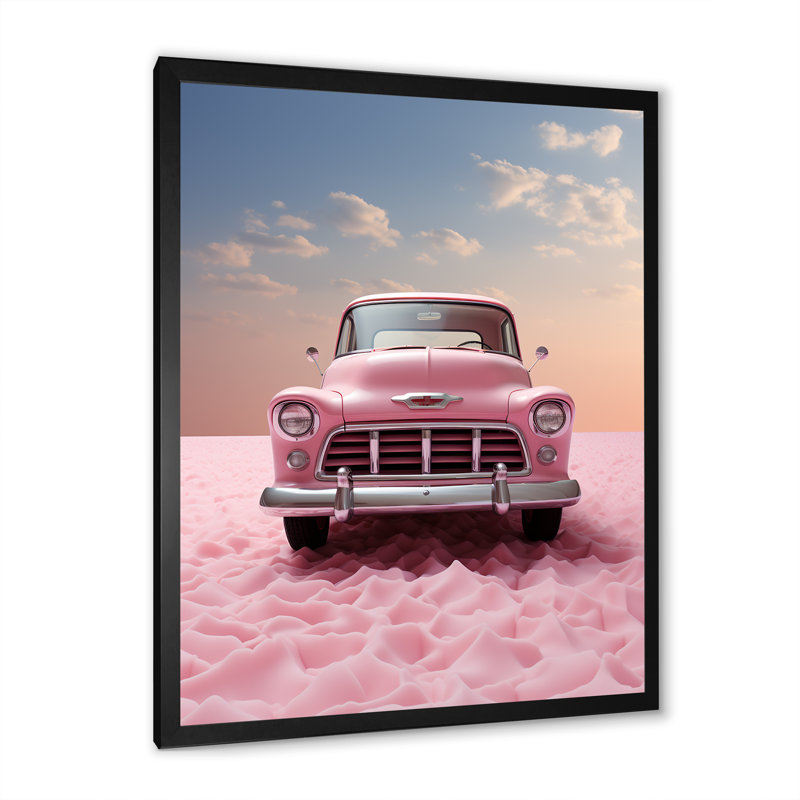 Romantisme, photo de camion rose sur toile, Cadre simple noir, H 20 po x l 12 po x P 1 po