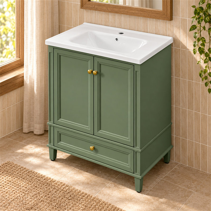 Freestanding Standard Single Vanity Bathroom Vanity With Ceramic Top
