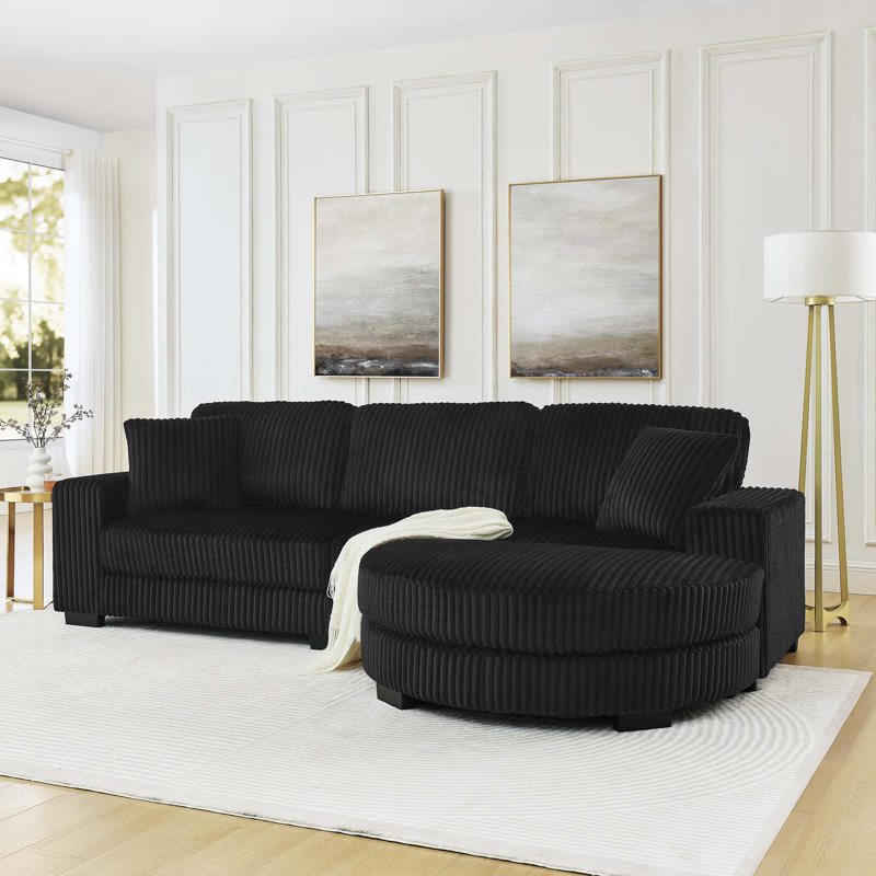 Canapé-lit modulaire rembourré Corduroy, Noir