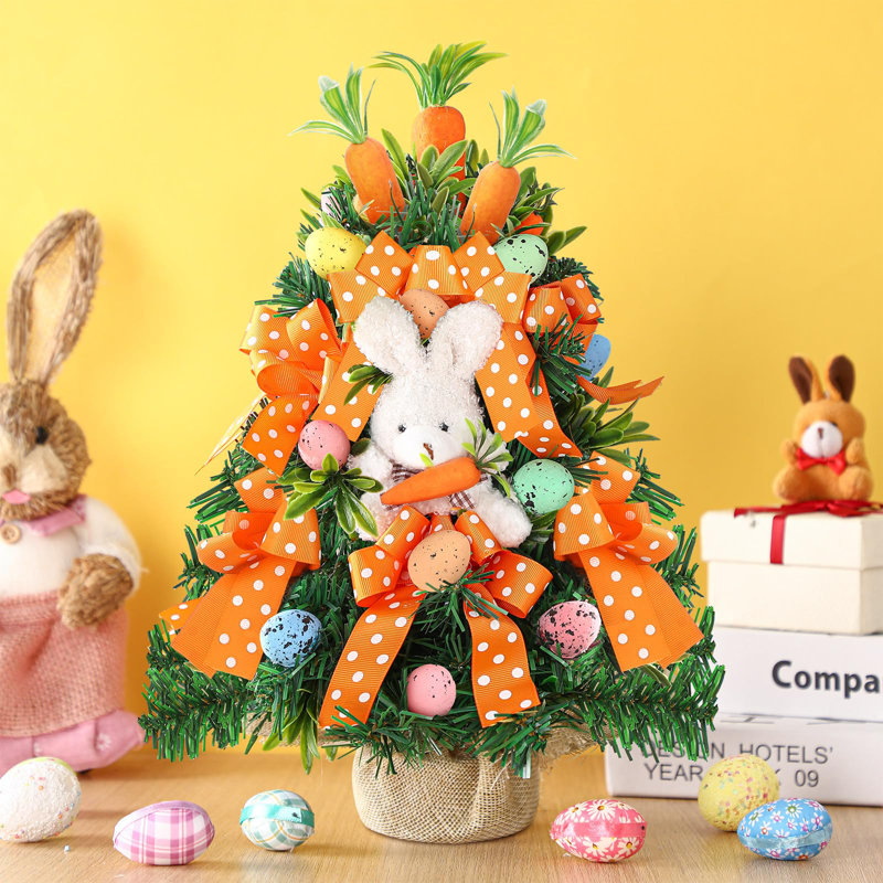 18-Inch Easter Tree with Colorful Eggs and Bunny, Spring Table Decorations with Burlap Base