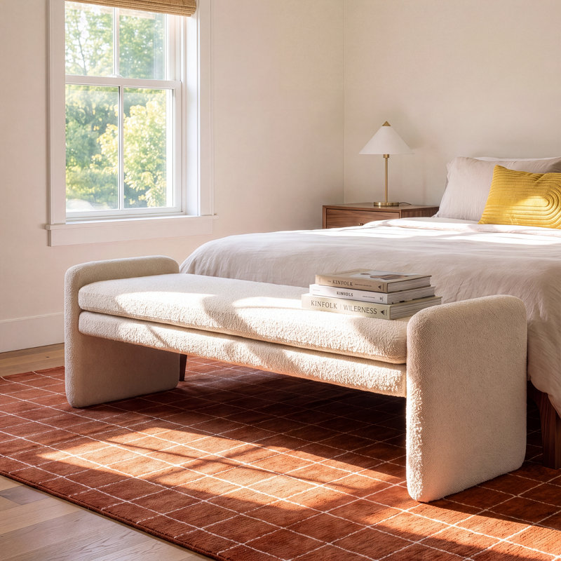 Geordi Boucle Bench, Sheffield Ivory, 19" H x 70" W x 18" D