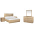 Lit de rangement à panneau double 2 tables de chevet et commode double avec miroir Portrait Headen