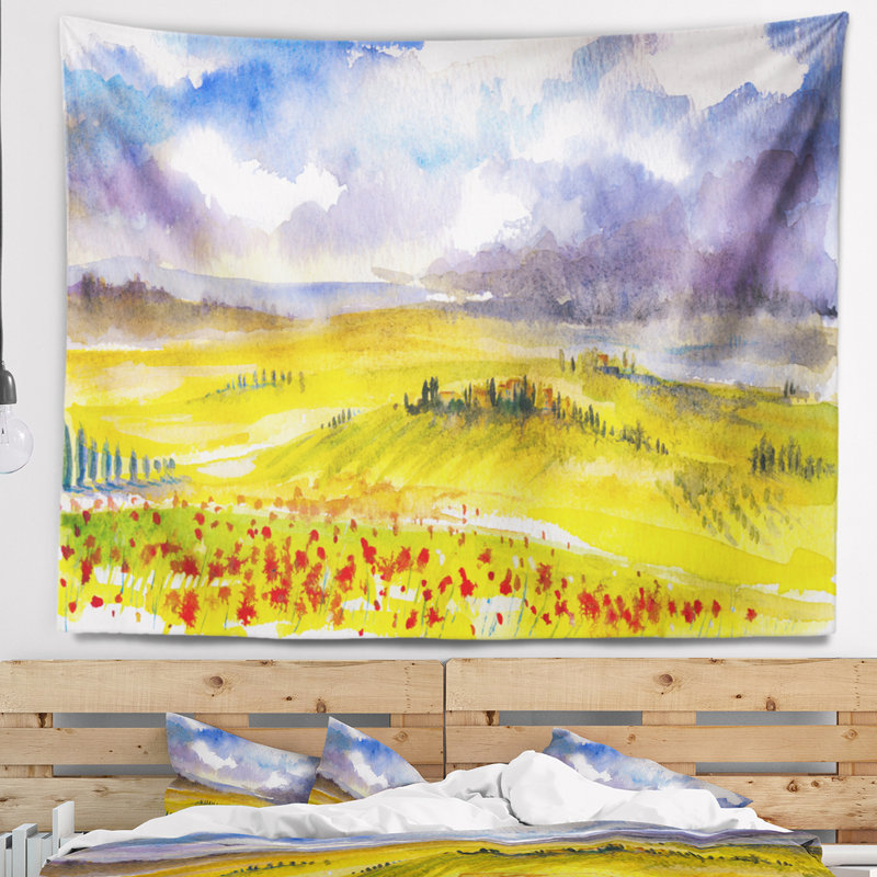 Paysage, tapisserie toscane, Italie, H 32 po x l 39 po