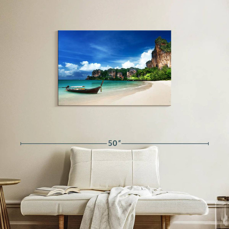 Bateau sur la plage Mehar en Thailande, H 24 po x l 36 po