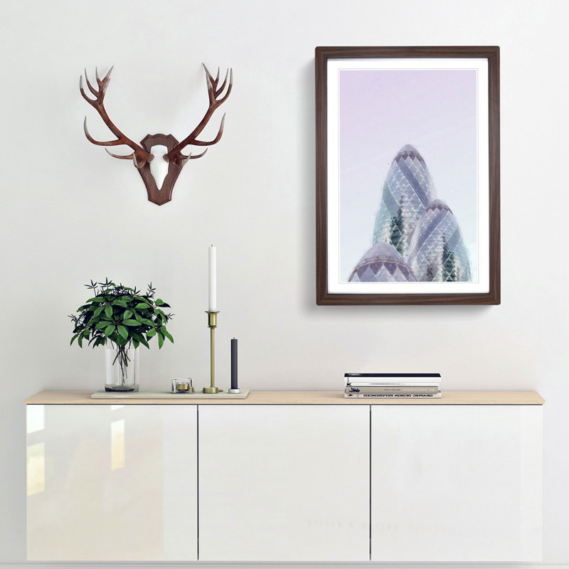 The Gherkin in London in Abstract - Picture Frame Graphic Art Print, Walnut Framed, 65cm H x 48cm W x 2cm D