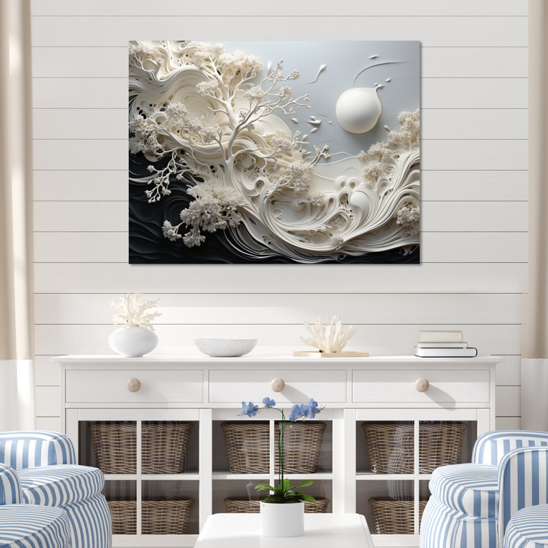 Toile grise abstraite grise - corail côtier sous l'eau, H 30 po x l 40 po x P 1,5 po, Toile tendue