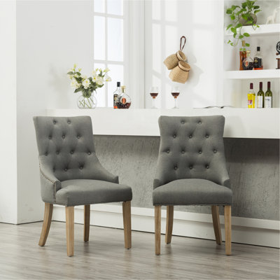 Ensemble de 2 chaises d'appoint à oreilles en bois massif à boutons gris - exquise avec têtes de clous et 2 garnitures