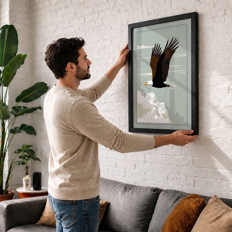 Soaring Eagle Mid-Century - Framed Print, A1 - 84.1 x 59.4 cm, Black
