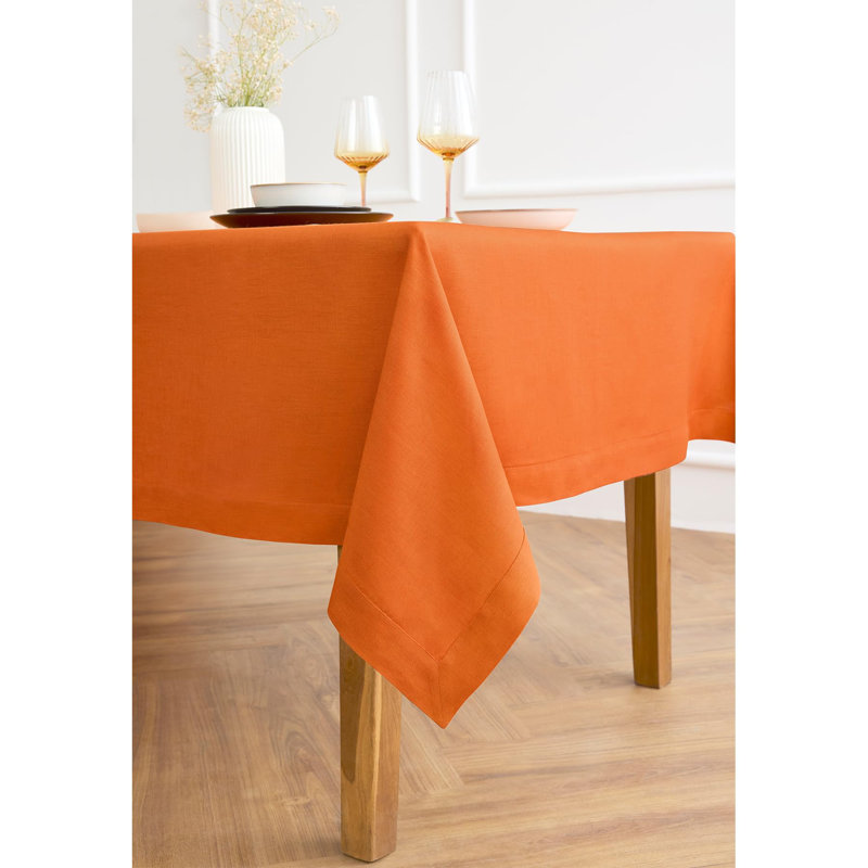 100% Pure Linen Tablecloth - Fete, 90" L x 60" W, Persimmon Orange