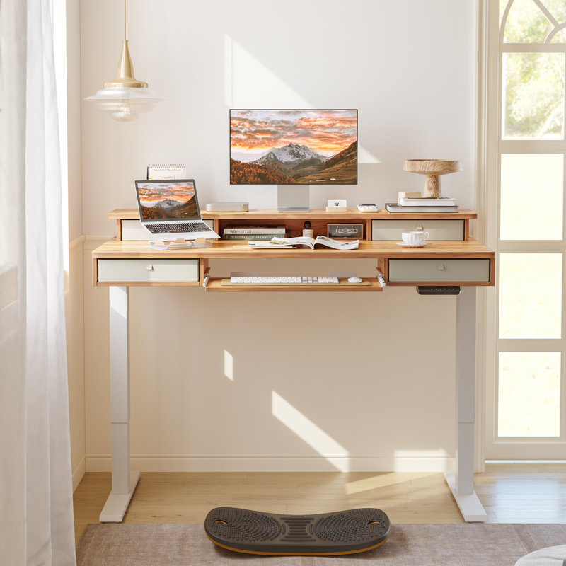 Somers Height Adjustable Rectangle Standing Desk, 46" H x 55.3" W x 23.6" D, Natural/White