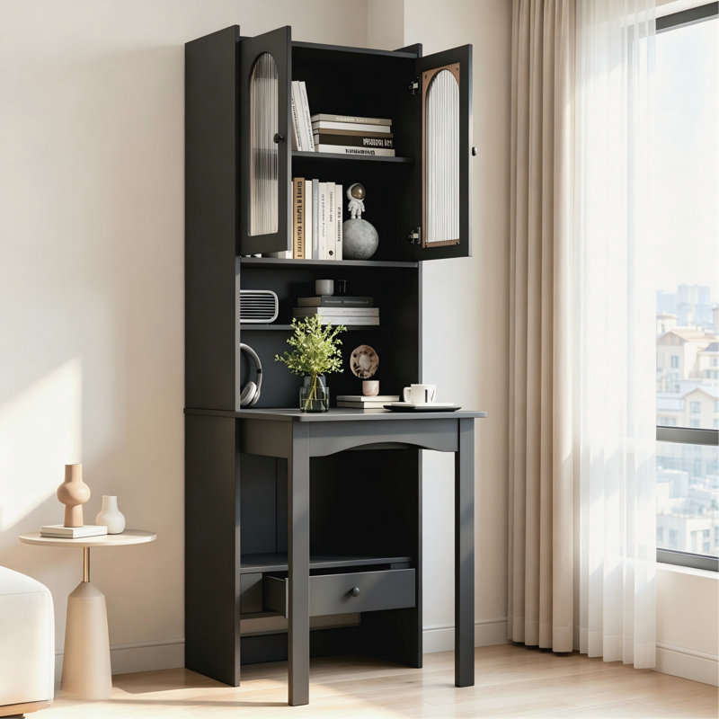 Bureau multifonctionnel convertible pliable avec tablettes de rangement et tiroir, poste de travail d'économie d'espace, Noir