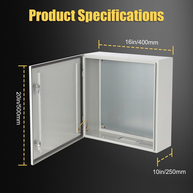 Enjyam NEMA 4X Steel Electrical Enclosure Box IP66 Waterproof & Dustproof Double Lock Removable Mounting Plate UL Listed Appropriate for Indoor/Outdoor Panel 1.5mm Wall Thickness, Size: 20x16x10