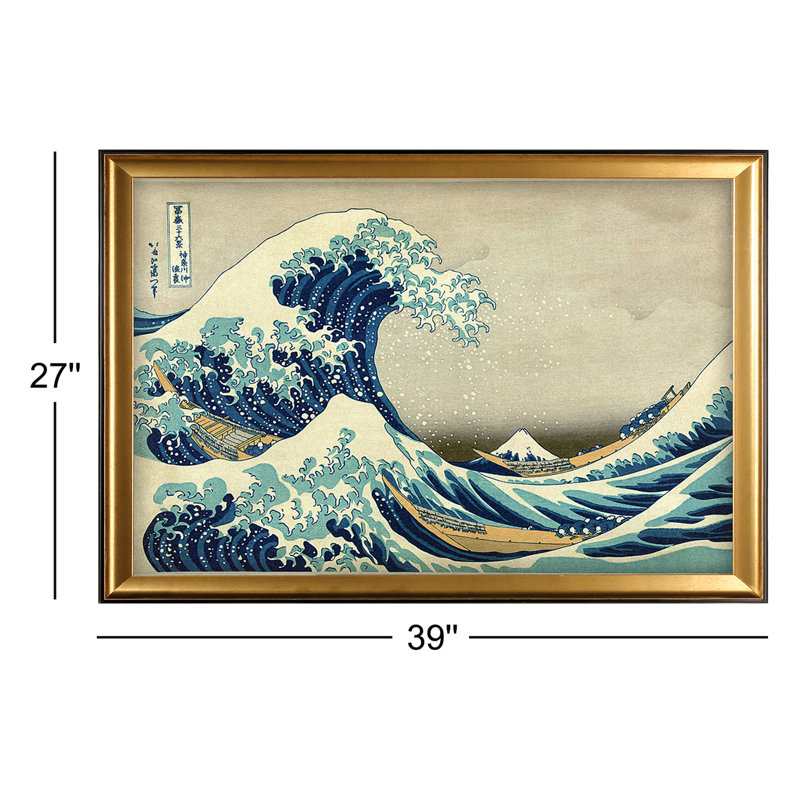 « the great wave » par katsushika hokusai,, reproduction de peinture à l’huile sur toile tendue encadrée