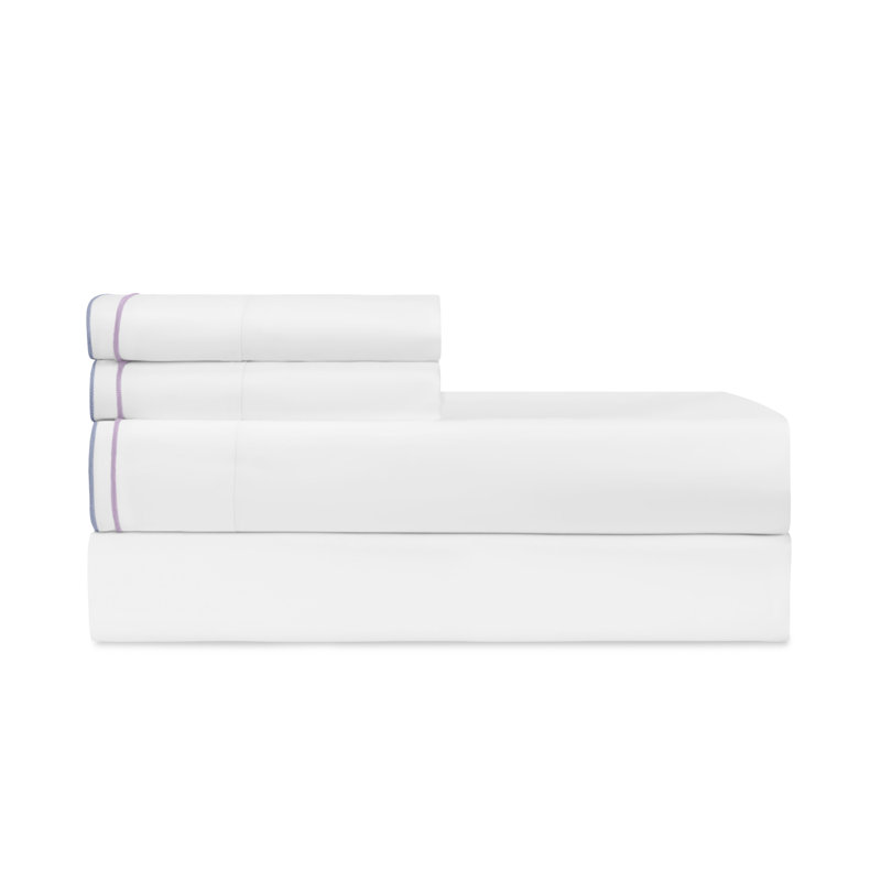 Hugo Percale Sheet Set, White/Lavender/Lagos, Twin Sheet Set