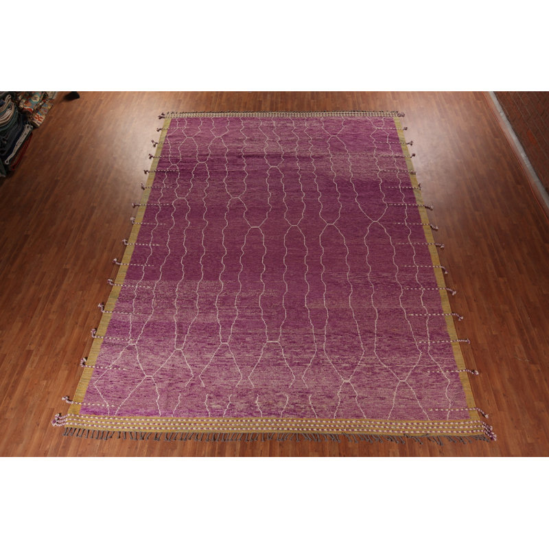 Grand tapis oriental marocain à rayures mauves