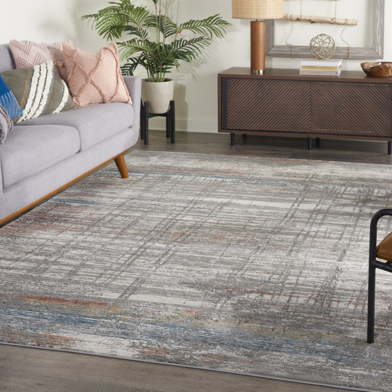 Tapis abstrait gris tissé à la machine, Rectangle 7 pi 10 po x 10 pi 6 po