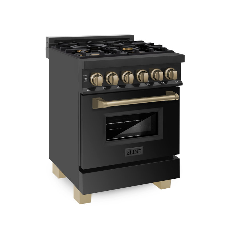 ZLINE Autograph 24" Legacy Dual Fuel Range in Black Stainless Steel, Champagne Bronze/Black Stainless Steel