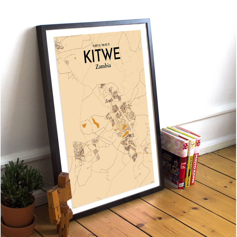 Kitwe City Map 1 Piece Wall Art, 50.8cm H x 40.6cm W x 0.13cm D