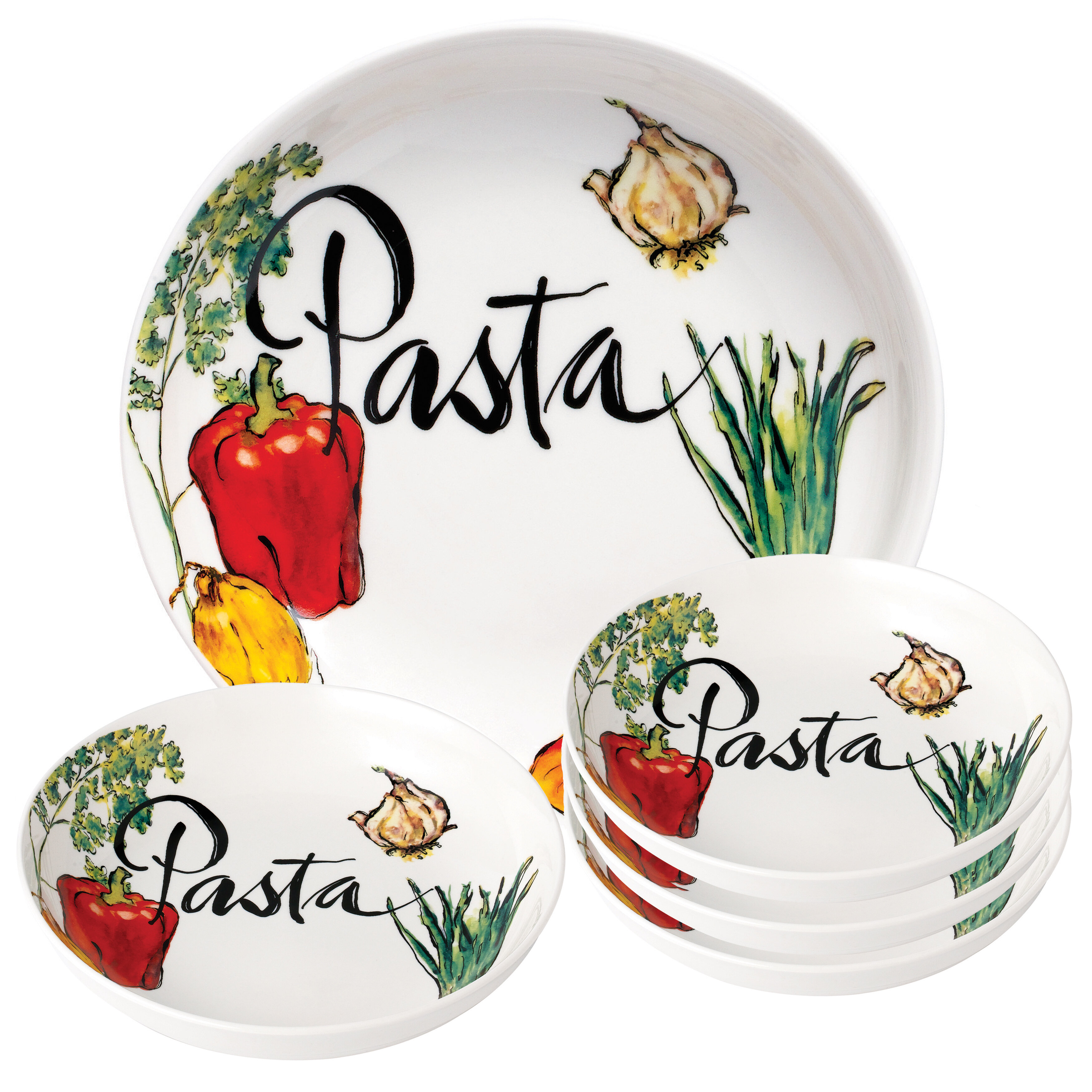 Lorren Home Trends Vegetable Design 5-Piece Pasta Dish Set & Reviews ...