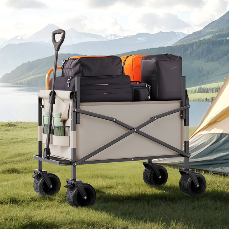 Foldable Wagon Cart Converts to Bench 550lb Load & 220L Utility Wagon for Camp
