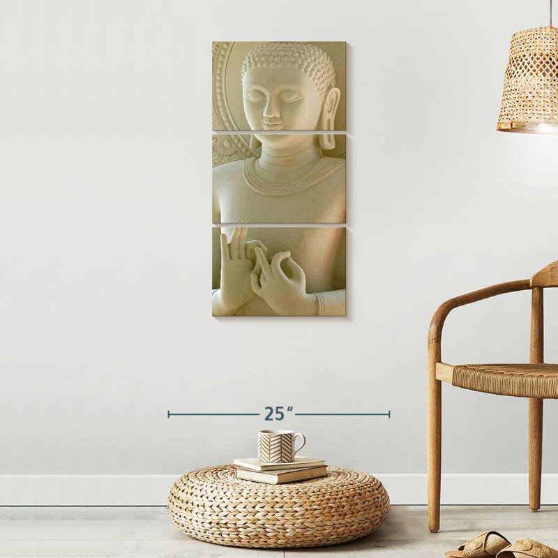 " Limestone Buddha " 3 - Pieces, 32" H x 15" W x 1.25" D