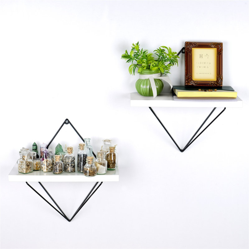 Yariah 2 Piece Diamond Bracket Shelf, 4.65" H x 4.65" W x 2.17" D, Black White