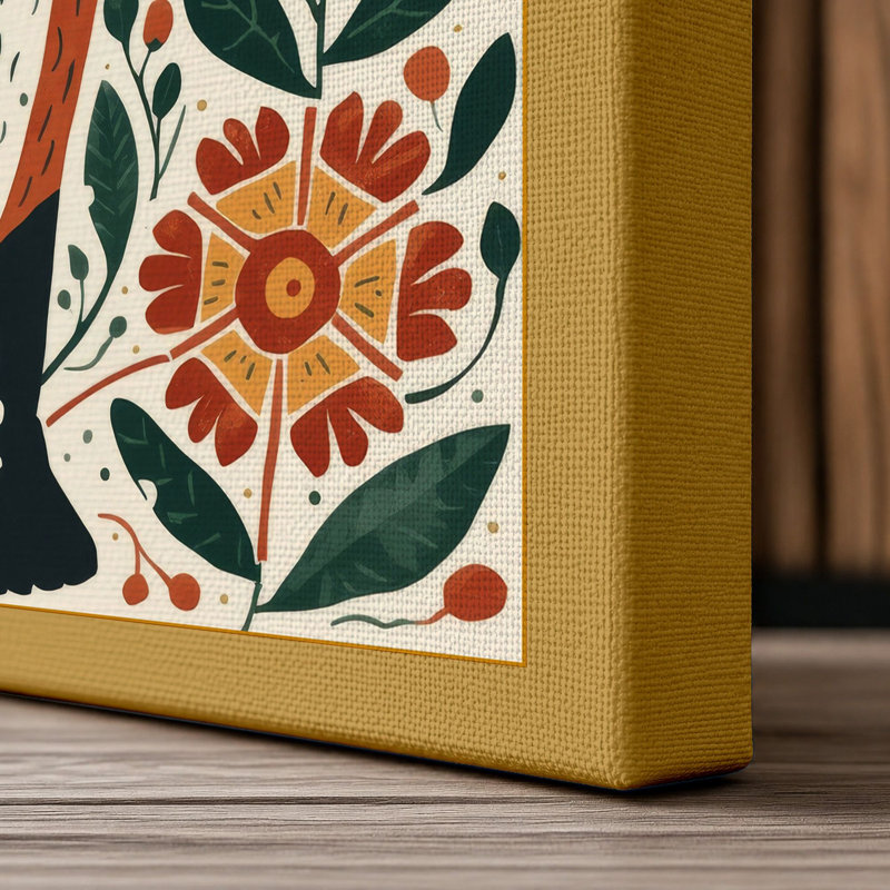 Fox and Botanica Botanical - Wrapped Canvas, 30x20 - 76.2 x 50.8 cm, Ochre Border