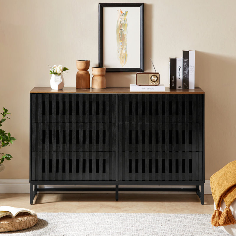 Commode double 6 tiroirs avec grille rayée