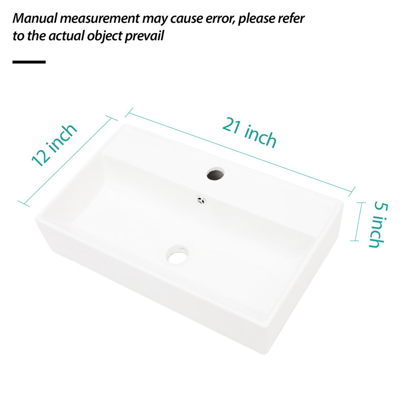 Lavabo mural en céramique 21 x 12 pouces - blanc avec trou de robinet simple et trop-plein, teinture, fixation pour salle de bain majestueuse