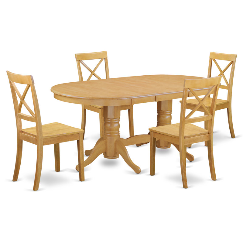 L'ensemble 5 pièces de table et chaises de cuisine comprend une table de salle à manger ovale avec rallonge papillon et 4 chaises de salle à manger, chêne