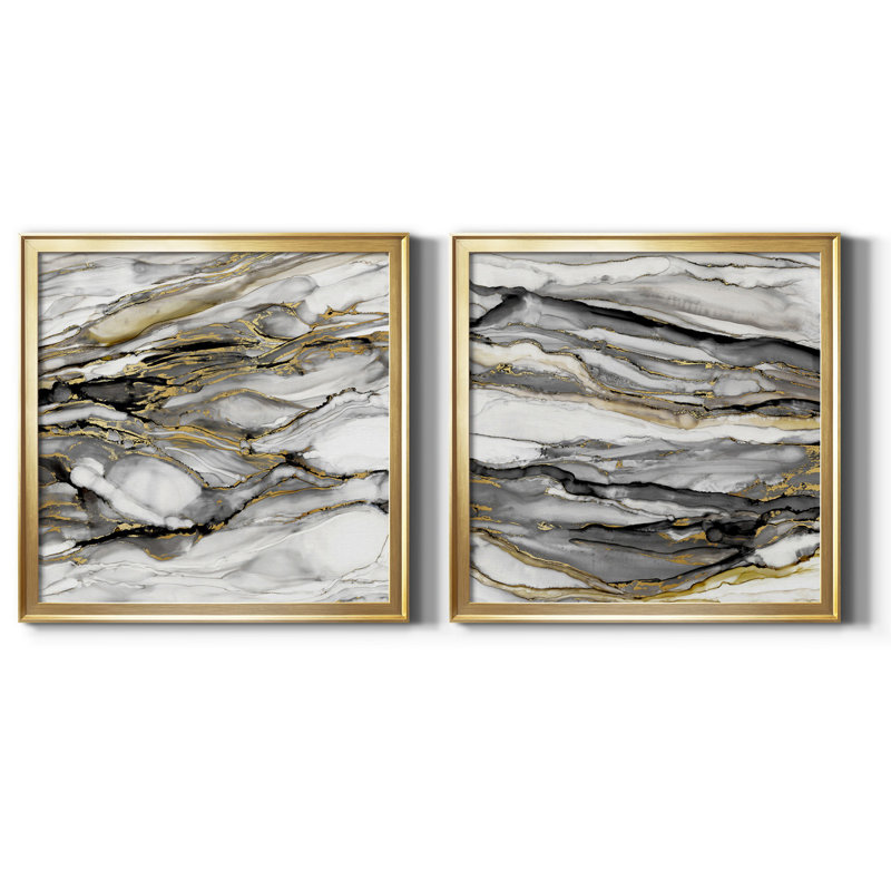 Marbré or I - impression sur toile encadrée 2 pièces, H 17,5 po x l 35 po x P 1,5 po, Or