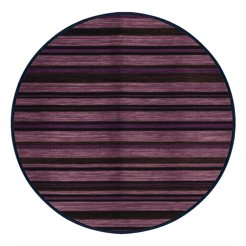 Tapis noir à rayures horizontales lavable à la machine, Rond 6 pi