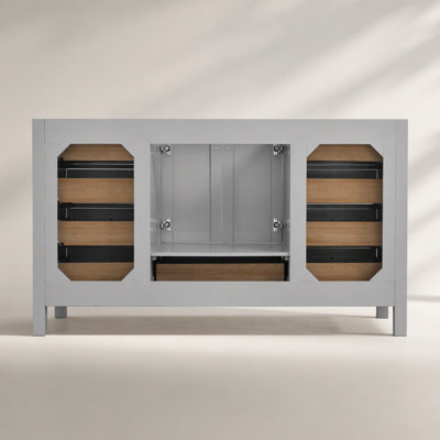 Meuble-lavabo autoportant 60 po avec lavabo simple et cadre en bois massif 60 po gris