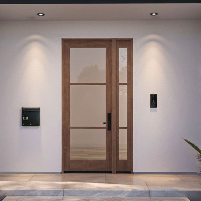 G103-SW-96 | 96" Single Door, + 1xSidelite RTA Prehung Exterior, SDL 3 Lite, Unfinished Mahogany Wood